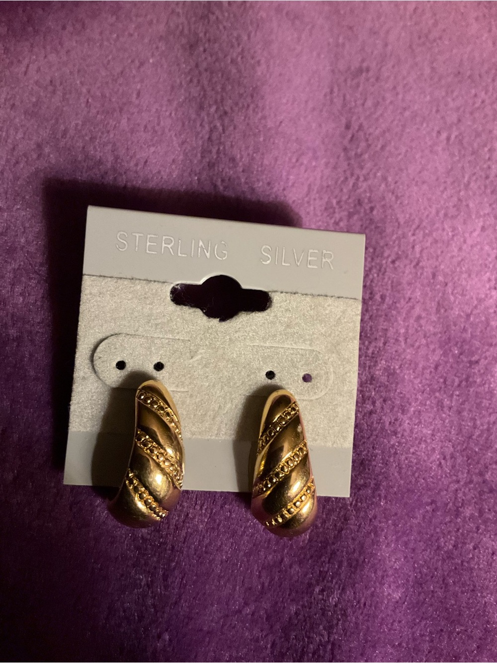 Vintage Trifari  signed half hoop pierced earrings